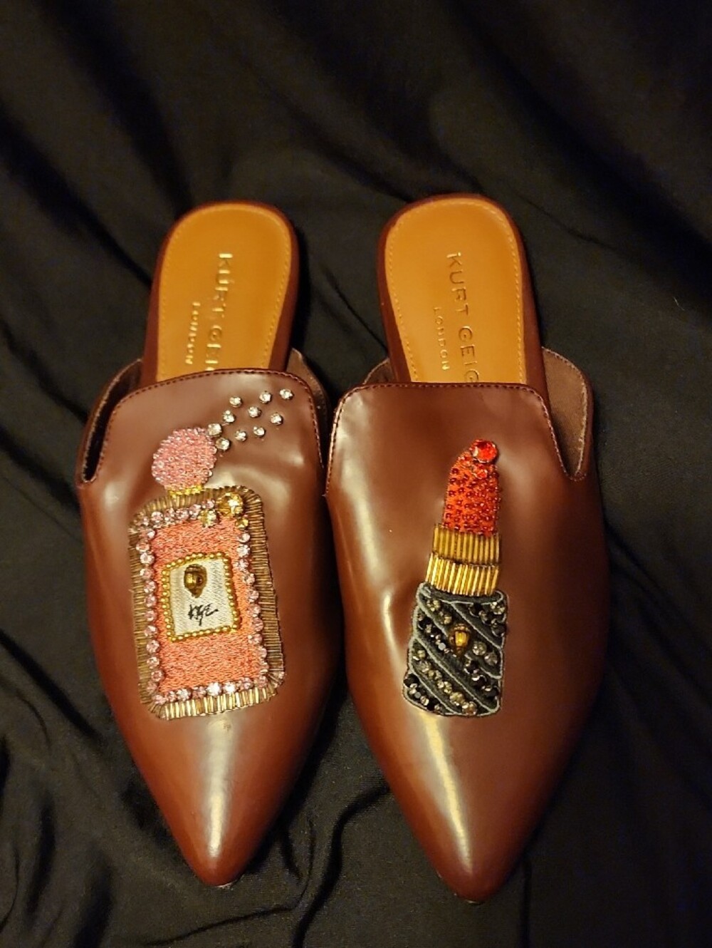 Kurt Geiger Brown Leather Embellished Pointed Mules - Picture 13 of 13